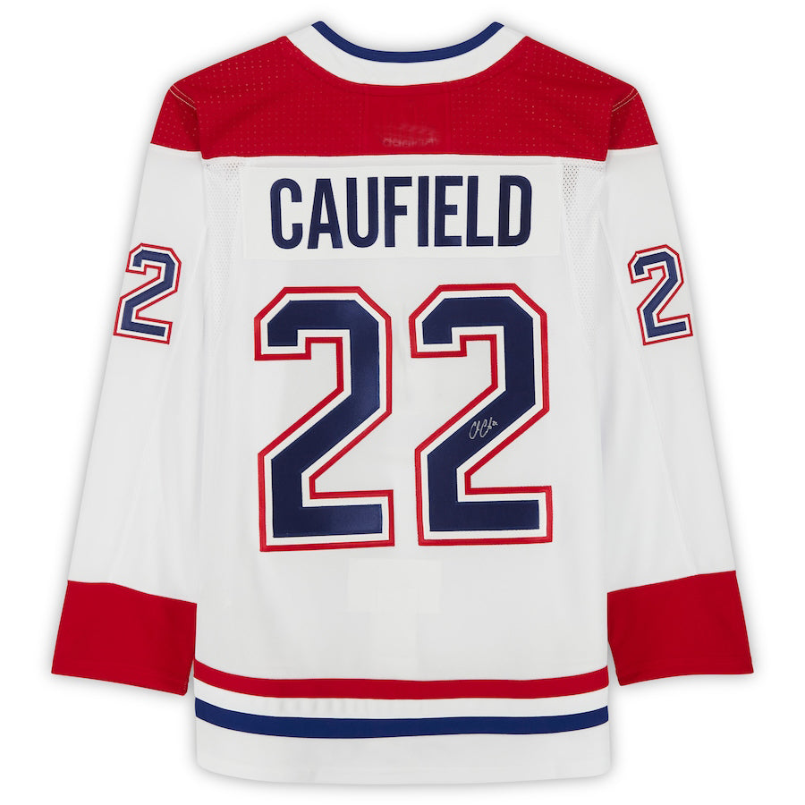 M.Canadiens #22 Cole Caufield Supporters Authentic Autographed White  Stitched American Hockey Jerseys