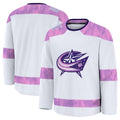 C.Blue Jackets Supporters 2024 Hockey Fights Cancer Practice Jersey - White Stitched American Hockey Jerseys
