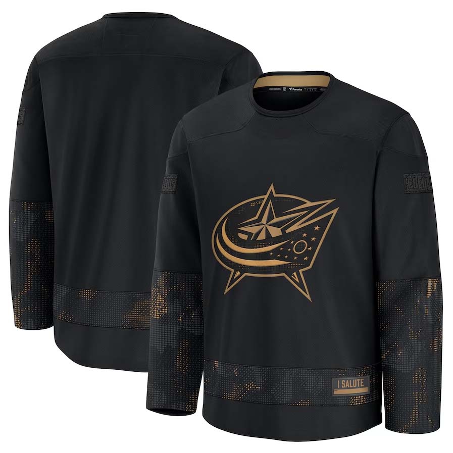 C.Blue Jackets Supporters 2024 Military Appreciation Practice Jersey - Black Stitched American Hockey Jerseys