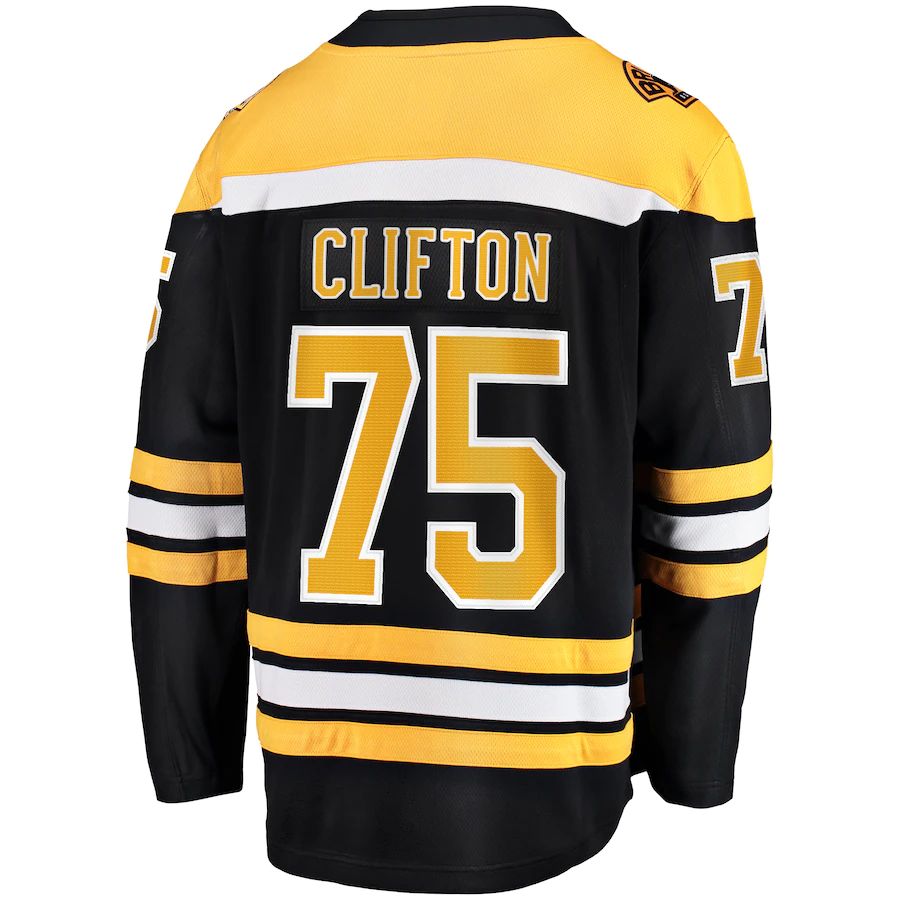 B.Bruins #75 Connor Clifton Supporters Branded Replica Player Jersey Black Stitched American Hockey Jerseys