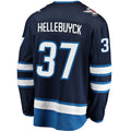 W.Jets #37 Connor Hellebuyck Supporters Branded Breakaway Replica Jersey Navy Stitched American Hockey Jerseys