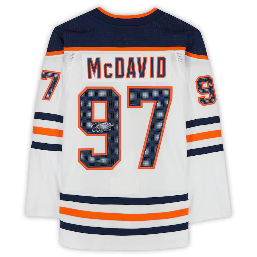 E.Oilers #97 Connor McDavid Supporters Authentic Autographed Jersey Upper Deck White Stitched American Hockey Jerseys