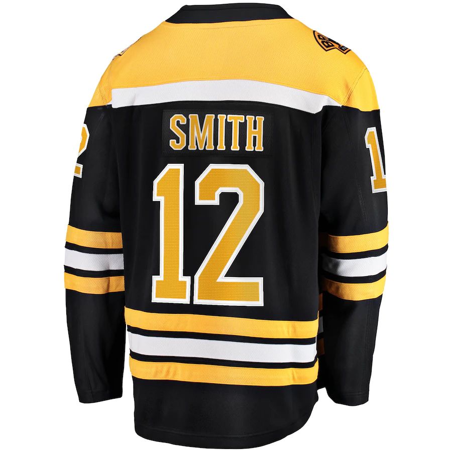 B.Bruins #12 Supporters Branded Home Breakaway Player Jersey  Black Stitched American Hockey Jerseys