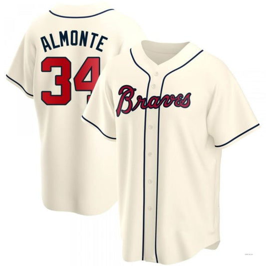 Atlanta Braves #34 AbStockaaam Almonte Cream Alternate Jersey Stitches Baseball Jerseys