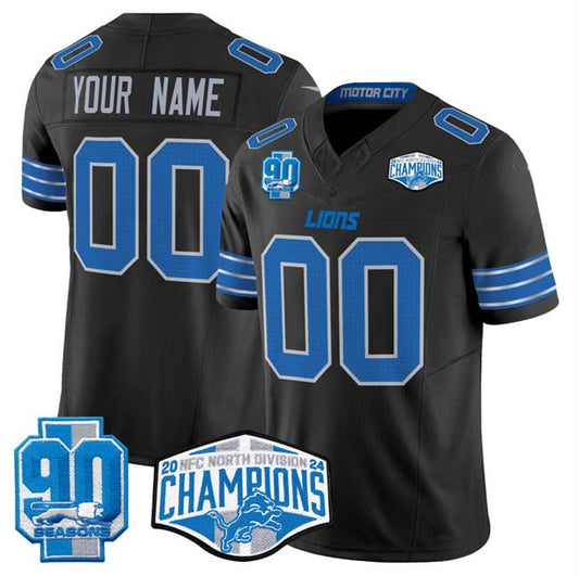 Custom D.Lions Active Player Black 2024 North Champions 90th Anniversary Patch F.U.S.E. Vapor Limited Stitched American Football Jerseys