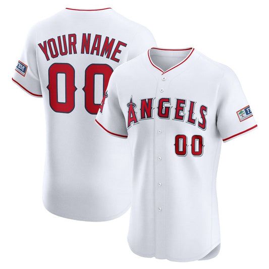 Custom Los Angeles Angels Home Elite Sponsor Patch Jersey ¨C White Stitched Baseball Jersey