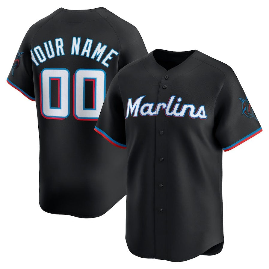 Custom Miami Marlins Alternate Limited Jersey - Black Stitched Baseball Jersey