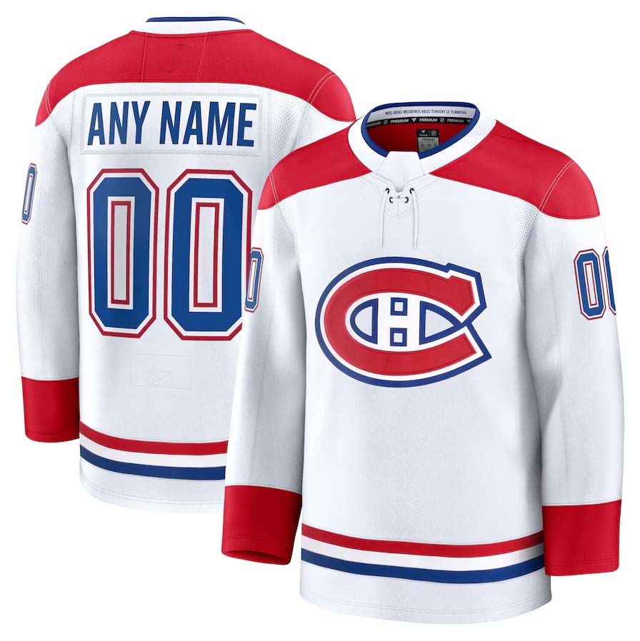 Custom M.Canadiens Fanatics Away Premium Jersey - White Stitched American Hockey Jerseys