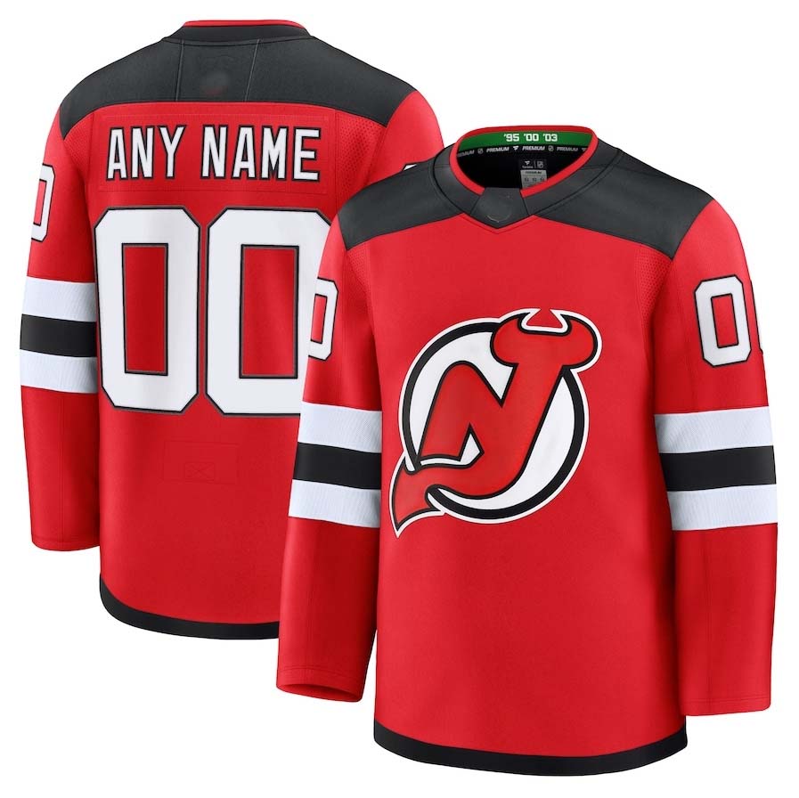Custom NJ.Devils Fanatics Home Premium Jersey - Red Stitched American Hockey Jerseys
