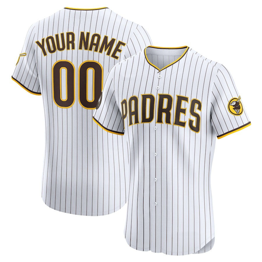 Custom San Diego Padres Home Elite Sponsor Patch Jersey ¨C White Stitched Baseball Jersey