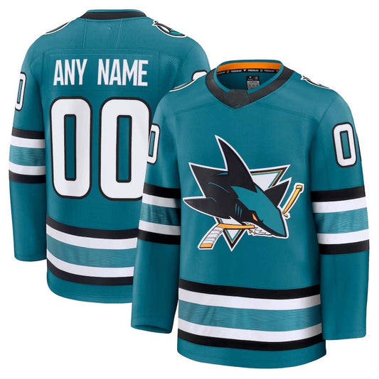 Custom SJ.Sharks Fanatics Home Premium Jersey - Teal Stitched American Hockey Jerseys