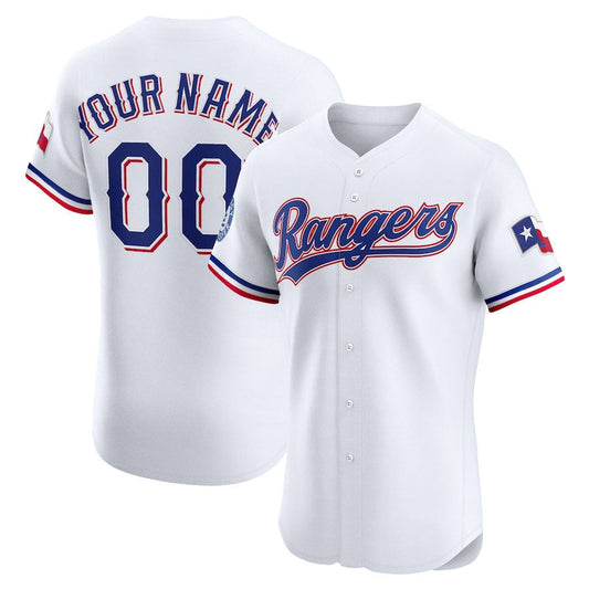 Custom Texas Rangers Home Elite Sponsor Patch Jersey ¨C White Stitched Baseball Jersey
