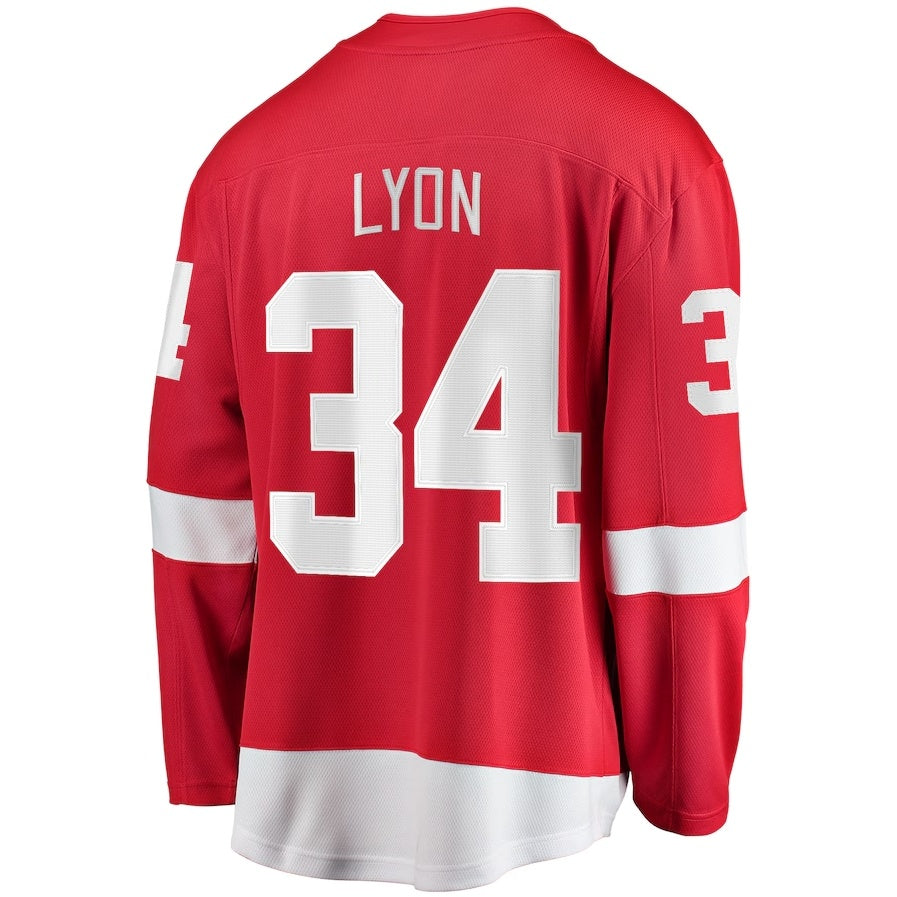 D.Red Wings #34 Alex Lyon Supporters Home Breakaway Jersey - Red Stitched American Hockey Jerseys