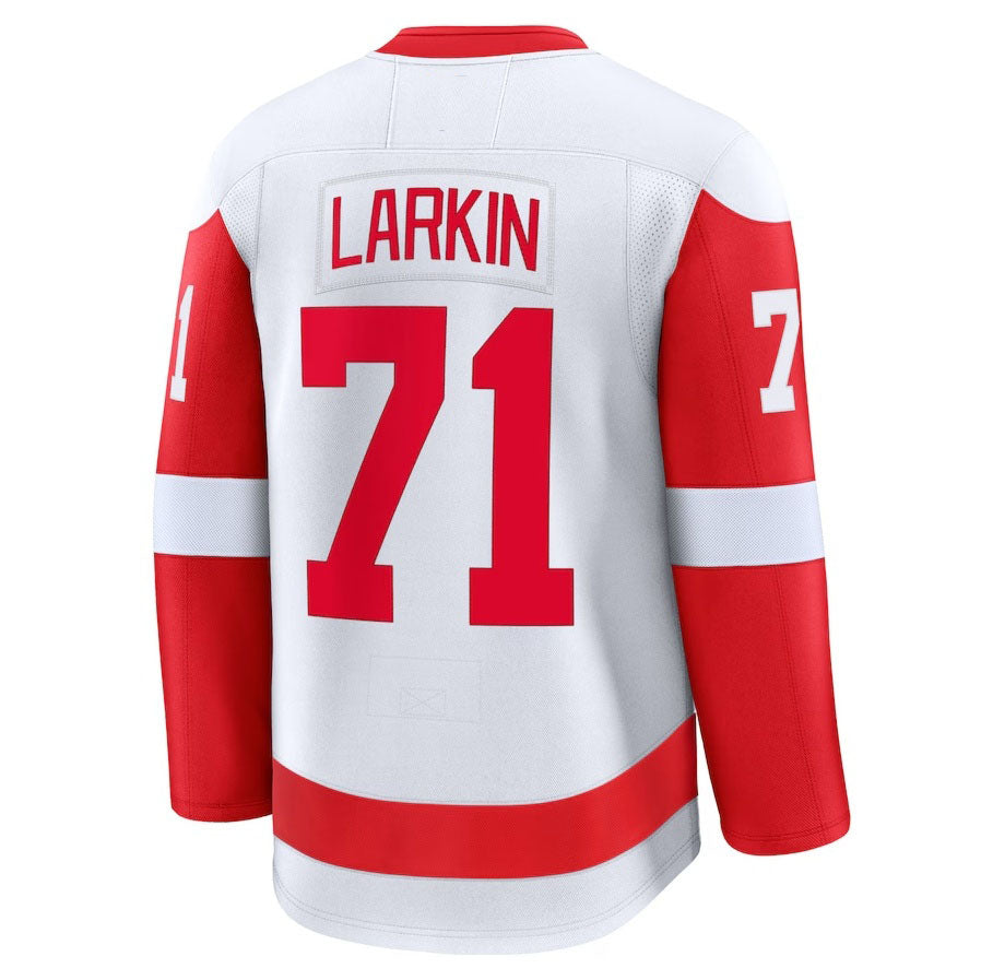 D.Red Wings #71 Dylan Larkin Supporters Away Premium Jersey - White Stitched American Hockey Jerseys