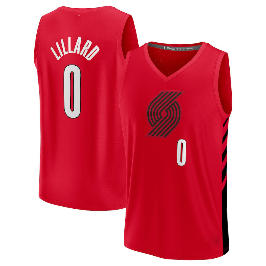 P.Trail Blazers #0 Damian Lillard Fanatics Branded 2022-23 Fast Break Jersey Statement Edition Red Stitched American Basketball Jersey