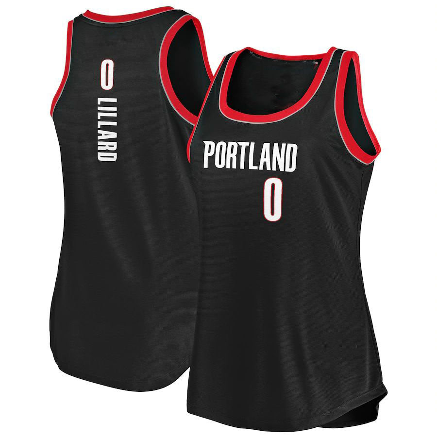 P.Trail Blazers #0 Damian Lillard Fanatics Branded Women's 2020-21 Fast Break Tank Jersey Icon Edition Black Stitched American Basketball Jersey