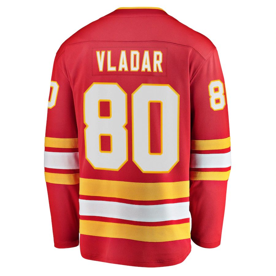 C.Flames #80 Daniel Vladar Supporters Branded Home Breakaway Player Jersey Red Stitched American Hockey Jerseys