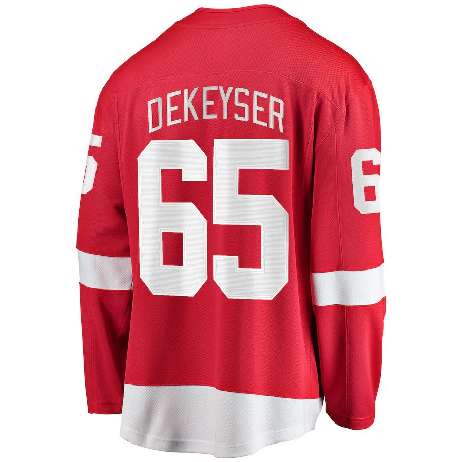 D.Red Wings #65 Danny Dekeyser Supporters Branded Home Breakaway Player Jersey Red Stitched American Hockey Jerseys