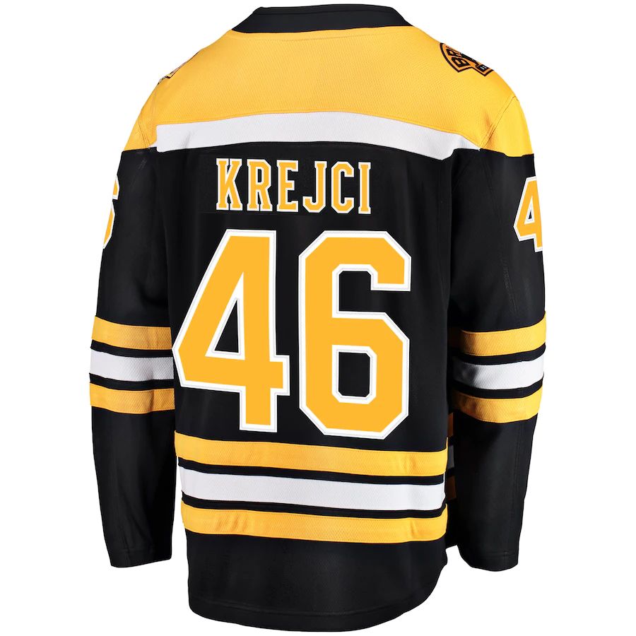 B.Bruins #46 David Krejci Supporters Branded Home Breakaway Player Jersey Black Stitched American Hockey Jerseys