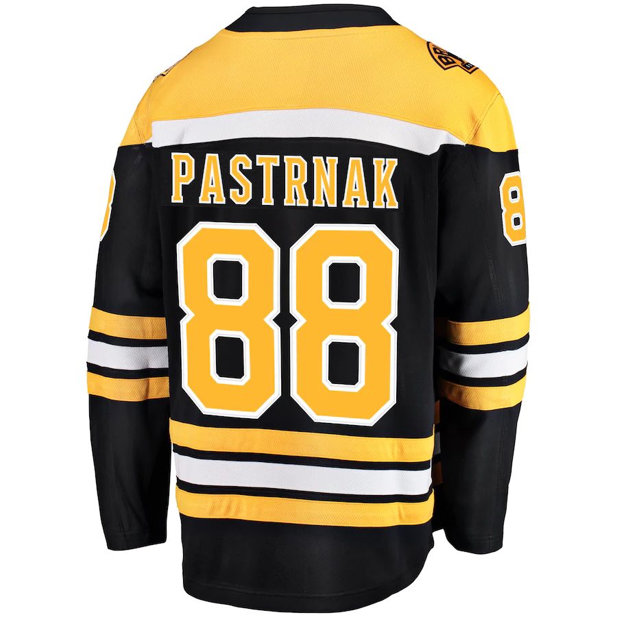 B.Bruins #88 David Pastrnak Supporters Branded Home Premier Breakaway Player Jersey Black Stitched American Hockey Jerseys