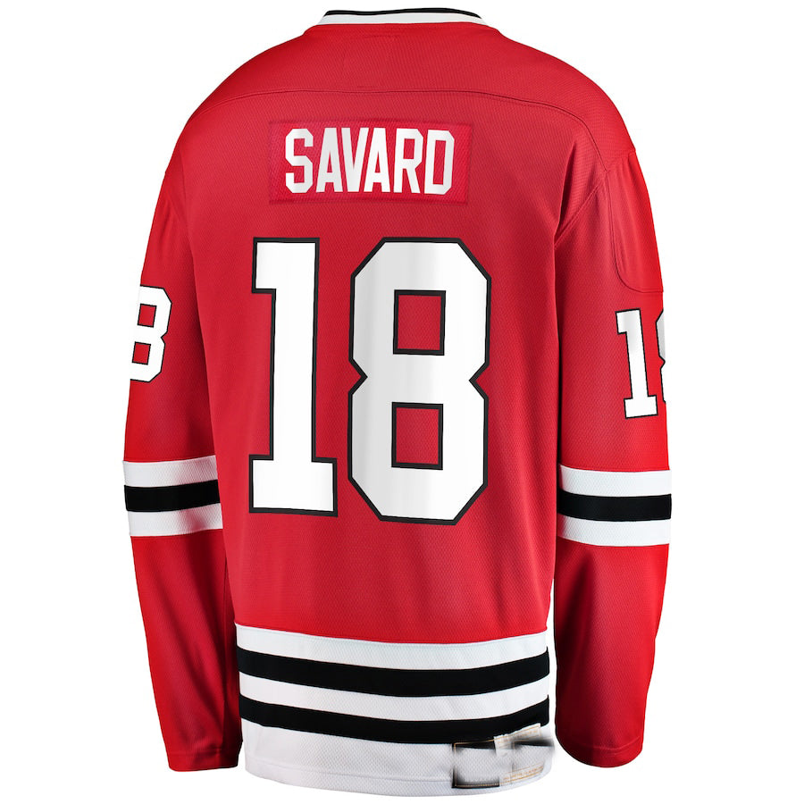 C.Blackhawks #18 Denis Savard Supporters Branded Premier Breakaway Retired Player Jersey Red Stitched American Hockey Jerseys