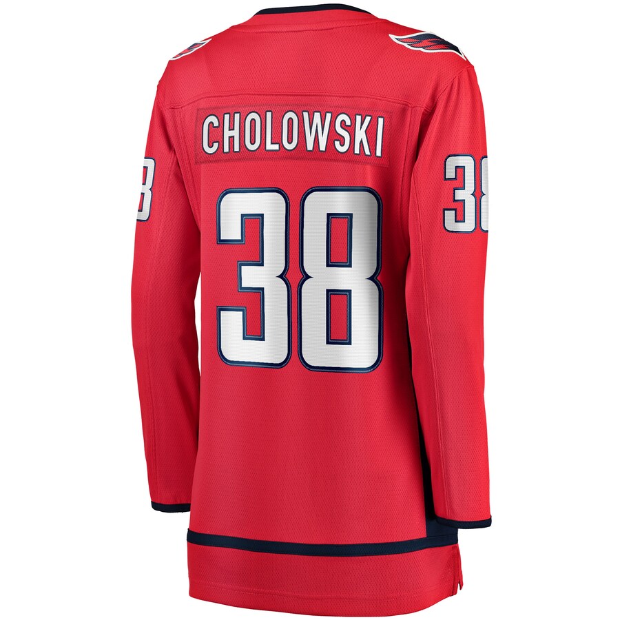 W.Capitals #38 Dennis Cholowski Supporters Branded Home Breakaway Player Jersey  Red Stitched American Hockey Jerseys