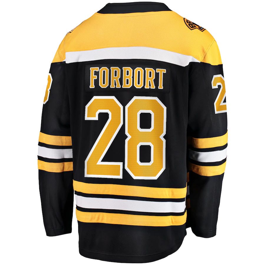 B.Bruins #28 Derek Forbort Supporters Branded Home Breakaway Player Jersey Black Stitched American Hockey Jerseys