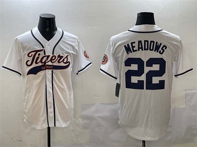Detroit Tigers #22 Parker Meadows White With Patch Cool Base Stitched Baseball Jersey