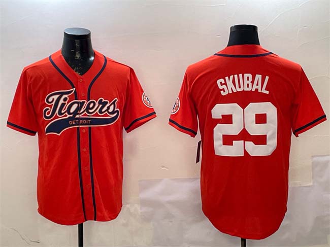 Detroit Tigers #29 Tarik Skubal Orange With Patch Cool Base Stitched Baseball Jersey