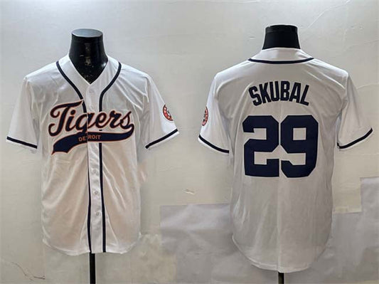 Detroit Tigers #29 Tarik Skubal White With Patch Cool Base Stitched Baseball Jersey