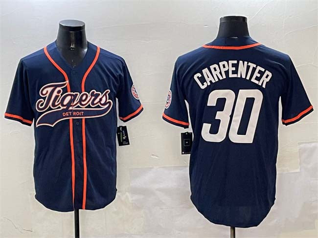 Detroit Tigers #30 Kerry Carpenter Navy With Patch Cool Base Stitched Baseball Jersey