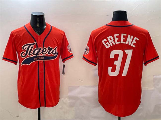 Detroit Tigers #31 Riley Greene Orange With Patch Cool Base Stitched Baseball Jersey