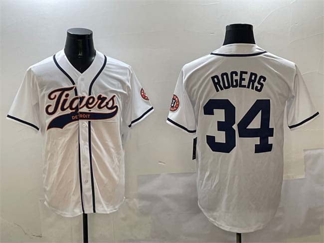 Detroit Tigers #34 Jake Rogers White With Patch Cool Base Stitched Baseball Jersey