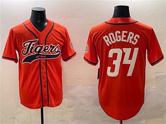 Detroit Tigers #34 Jake Rogers Orange With Patch Cool Base Stitched Baseball Jersey