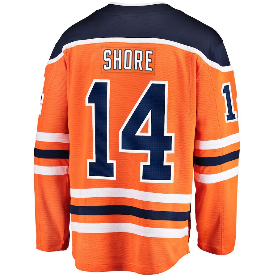 E.Oilers #14 Devin Shore Supporters Branded Home Breakaway Player Jersey Orange Stitched American Hockey Jerseys