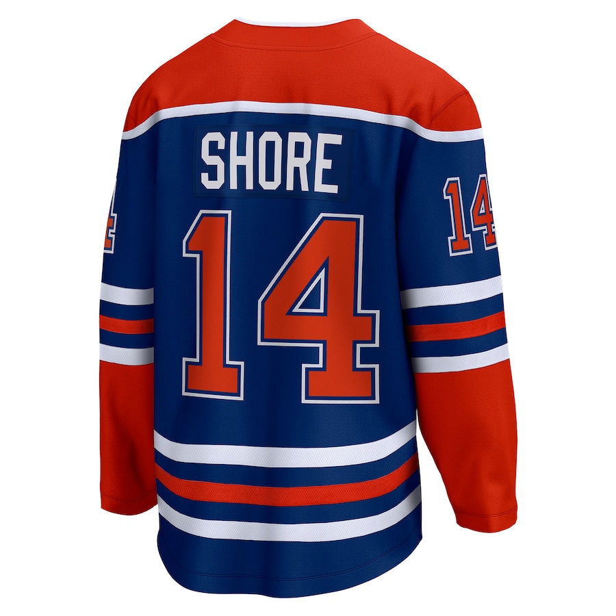 E.Oilers #14 Devin Shore Fanatics Branded Home Breakaway Player Jersey  Royal Stitched American Hockey Jerseys