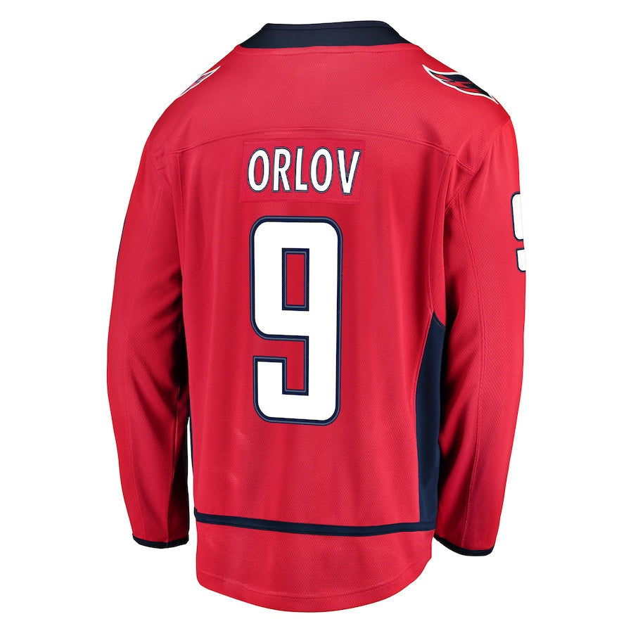 W.Capitals #9 Dmitry Orlov Supporters Branded Home Breakaway Player Jersey Red Stitched American Hockey Jerseys