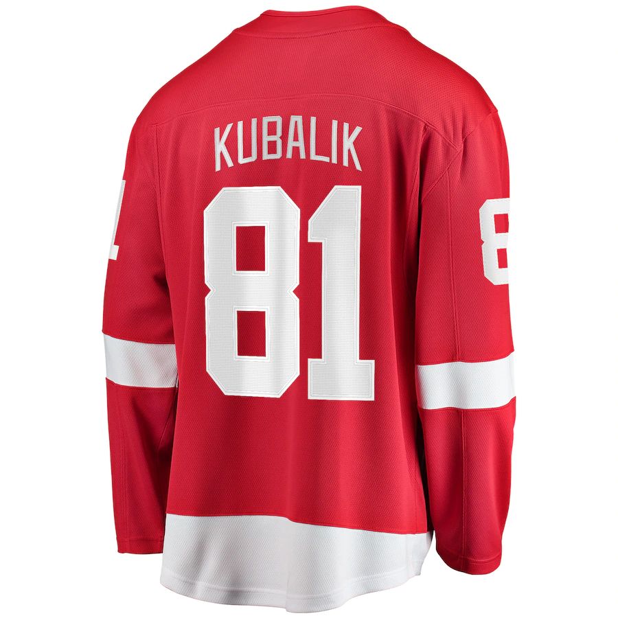 D.Red Wings #81 Dominik Kubalik Supporters Branded Home Breakaway Player Jersey Red Stitched American Hockey Jerseys