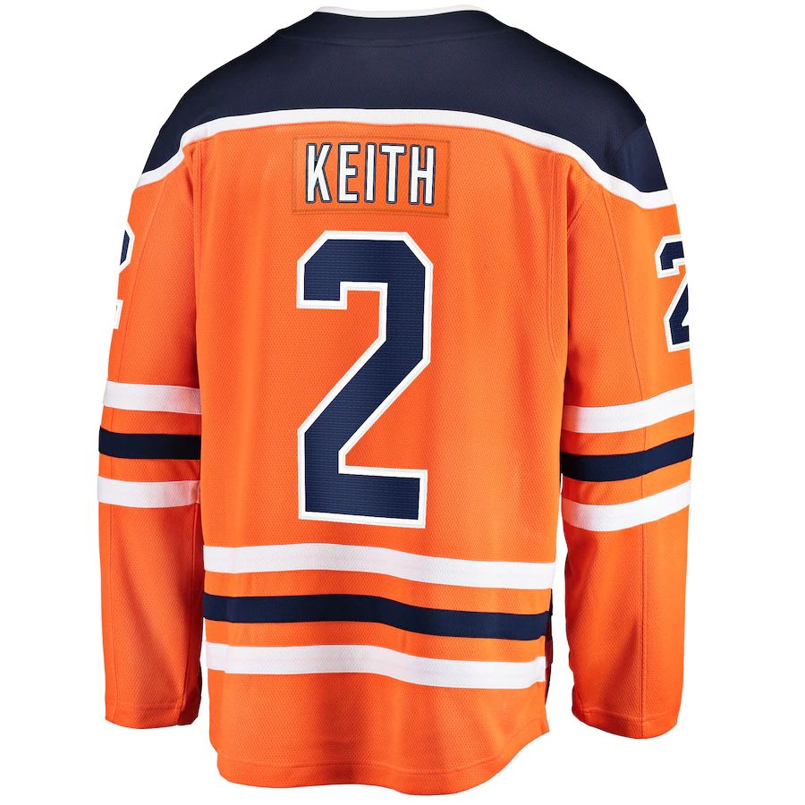 E.Oilers #2 Duncan Keith Supporters Branded Breakaway Player Jersey Orange Stitched American Hockey Jerseys