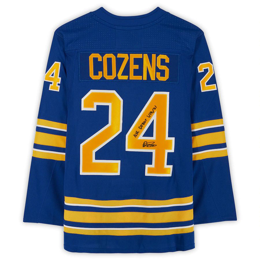 B.Sabres #24 Dylan Cozens Supporters Authentic Autographed Royal Adidas Authentic Jersey with  Debut 1-14-21 Inscription Stitched American Hockey Jerseys
