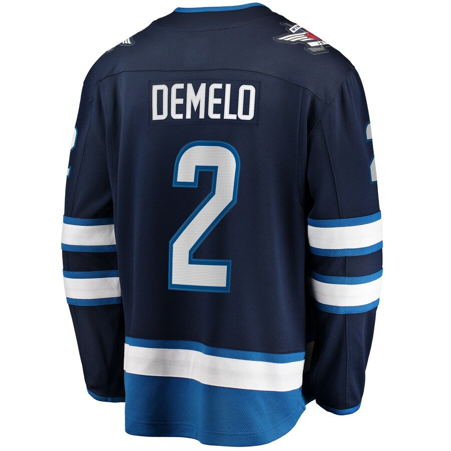 W.Jets #2 Dylan DeMelo Supporters Branded Breakaway Player Jersey Navy Stitched American Hockey Jerseys