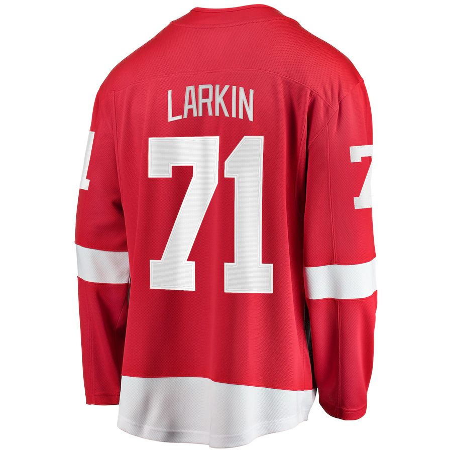 D.Red Wings #71 Dylan Larkin Supporters Branded Home Captain Premier Breakaway Player Jersey Red Stitched American Hockey Jerseys