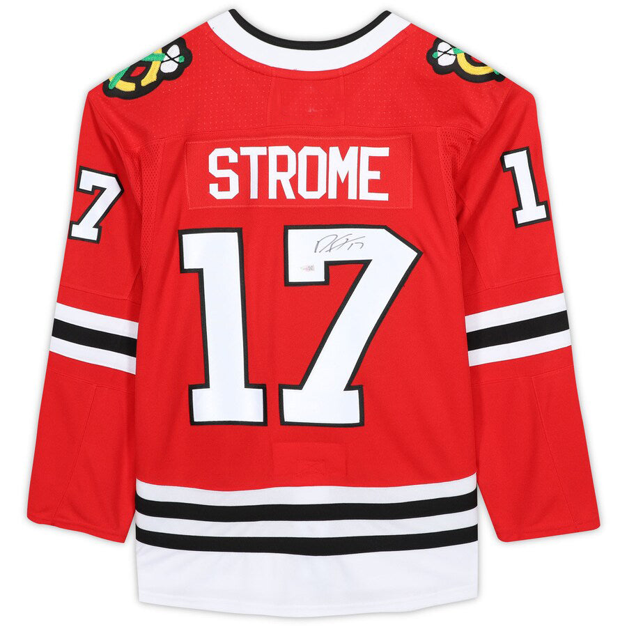 C.Blackhawks #17 Dylan Strome Supporters Authentic Autographed Jersey Red Stitched American Hockey Jerseys