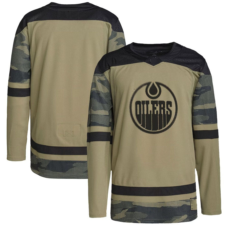 E.Oilers Logo Military Appreciation Team Authentic Practice Jersey - Camo Stitched American Hockey Jerseys
