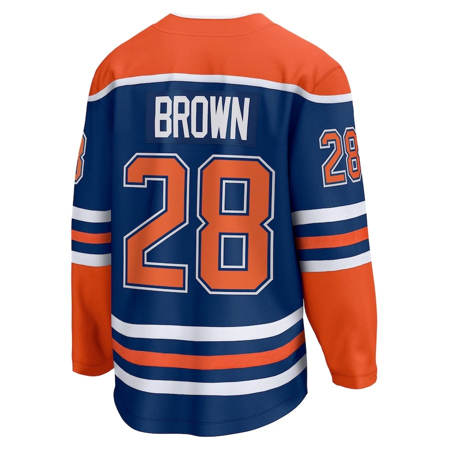 E.Oilers #28 Connor Brown Supporters Home Breakaway Jersey - Royal Stitched American Hockey Jerseys