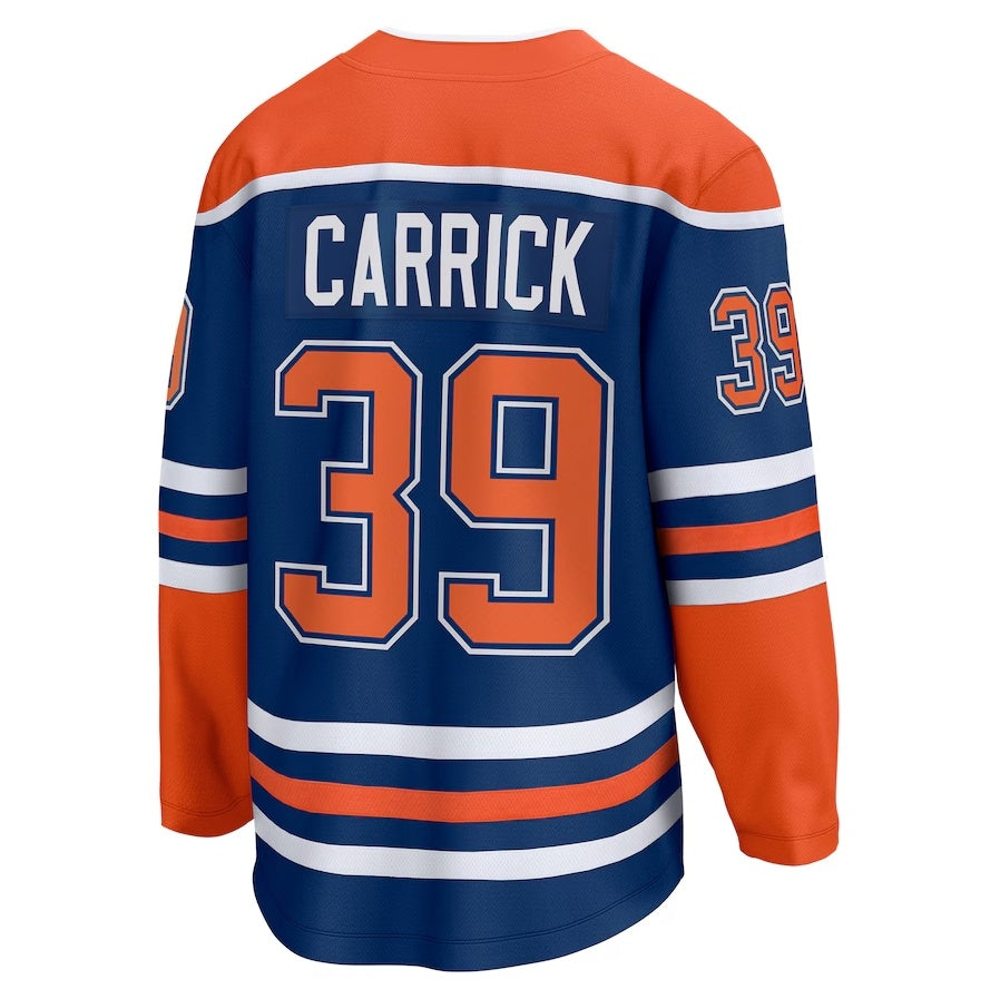 E.Oilers #39 Sam Carrick Supporters Home Premium Jersey - Royal Stitched American Hockey Jerseys
