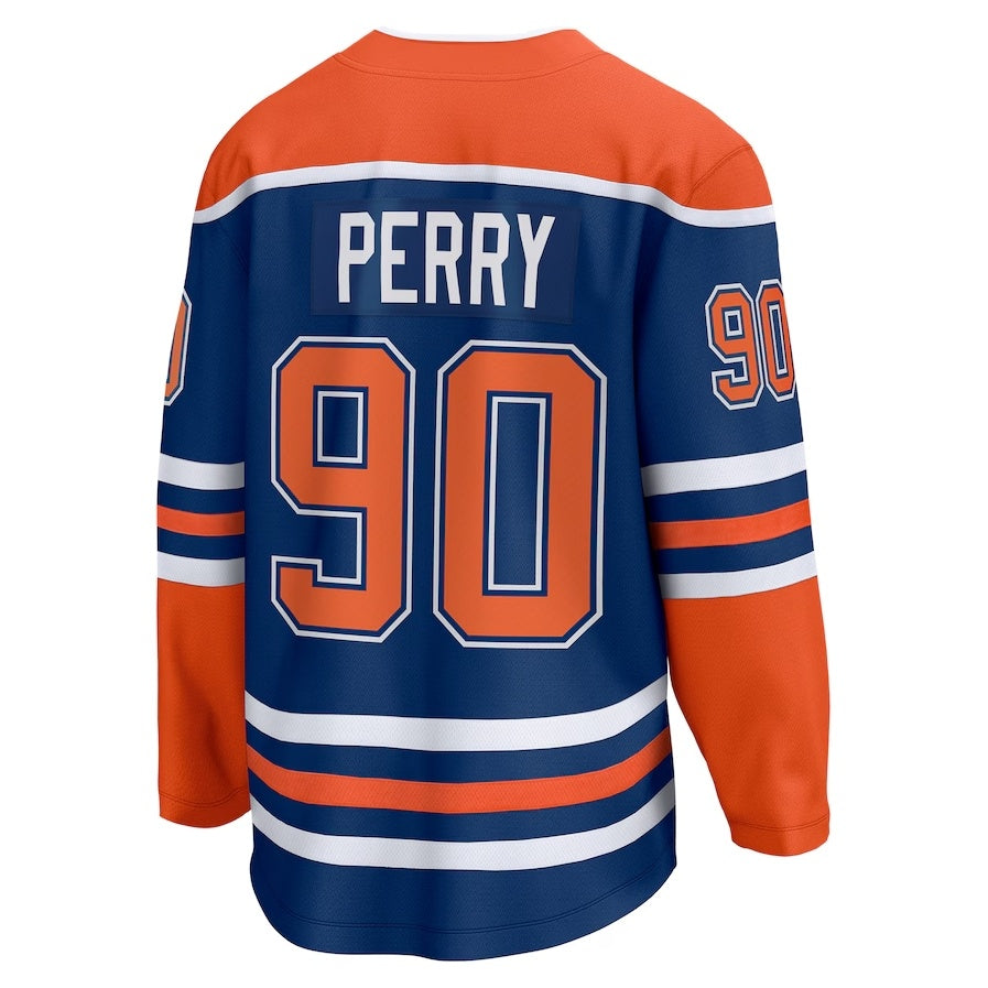 E.Oilers #90 Corey Perry Supporters Home Premier Breakaway Player Jersey - Royal Stitched American Hockey Jerseys