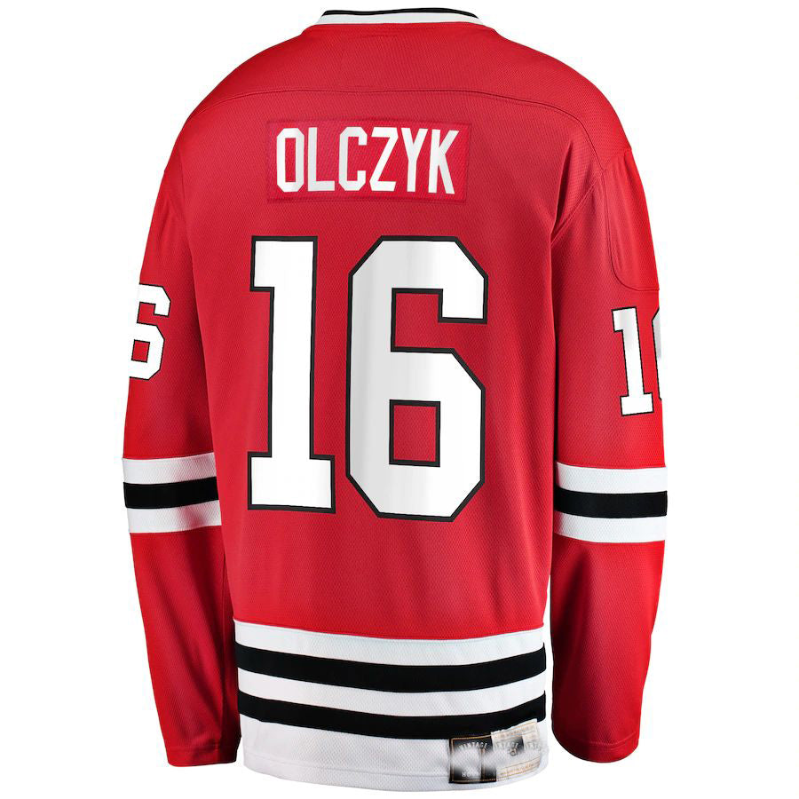 C.Blackhawks #16 Eddie Olczyk Supporters Branded Premier Breakaway Retired Player Jersey Red Stitched American Hockey Jerseys