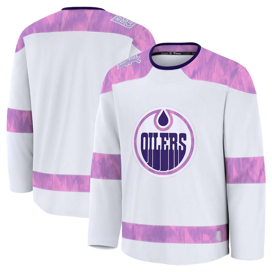 E.Oilers Supporters 2024 Hockey Fights Cancer Practice Jersey - White Stitched American Hockey Jerseys