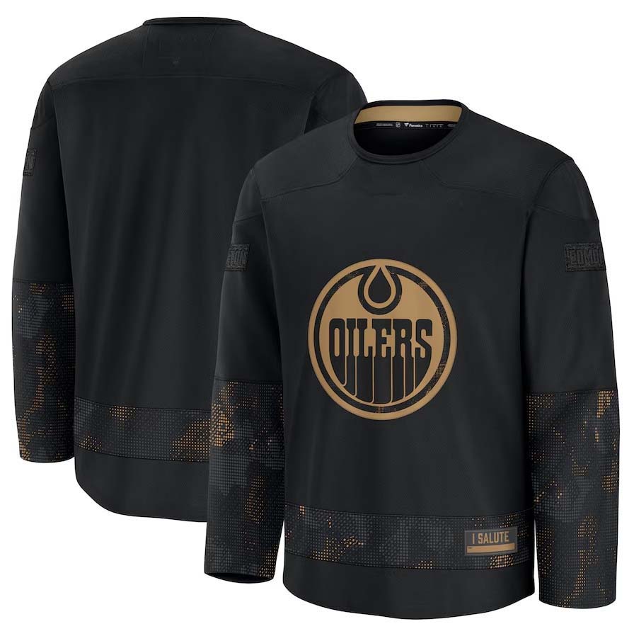 E.Oilers Supporters 2024 Military Appreciation Practice Jersey - Black Stitched American Hockey Jerseys